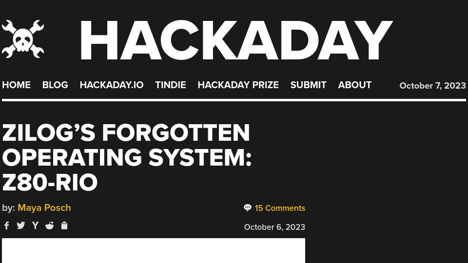 Screenshot of hackaday.com: Zilog's Forgotten Operating System: Z80-Rio