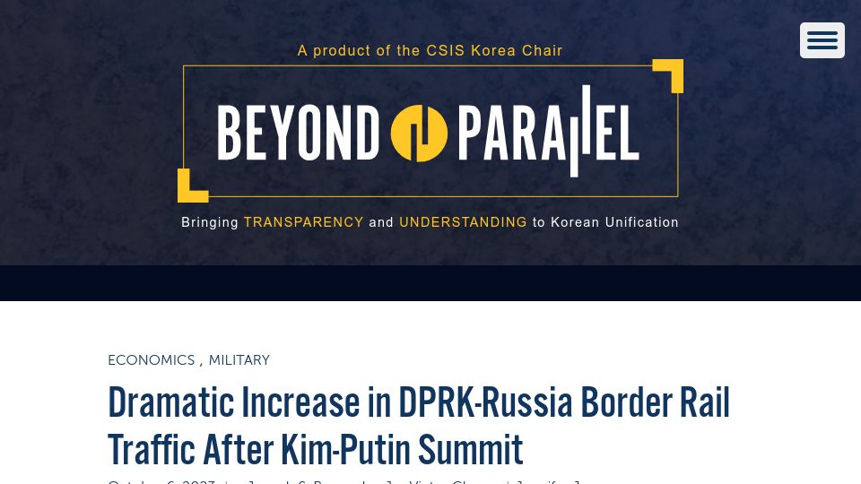 Screenshot of beyondparallel.csis.org: Dramatic Increase in DPRK-Russia Border Rail Traffic After Kim-Putin Summit