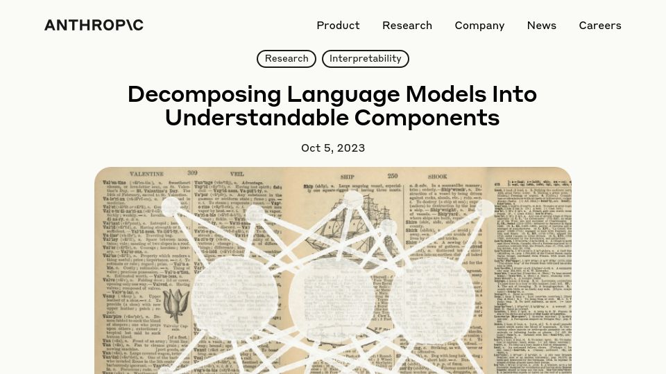 Screenshot of anthropic.com: Decomposing language models into understandable components