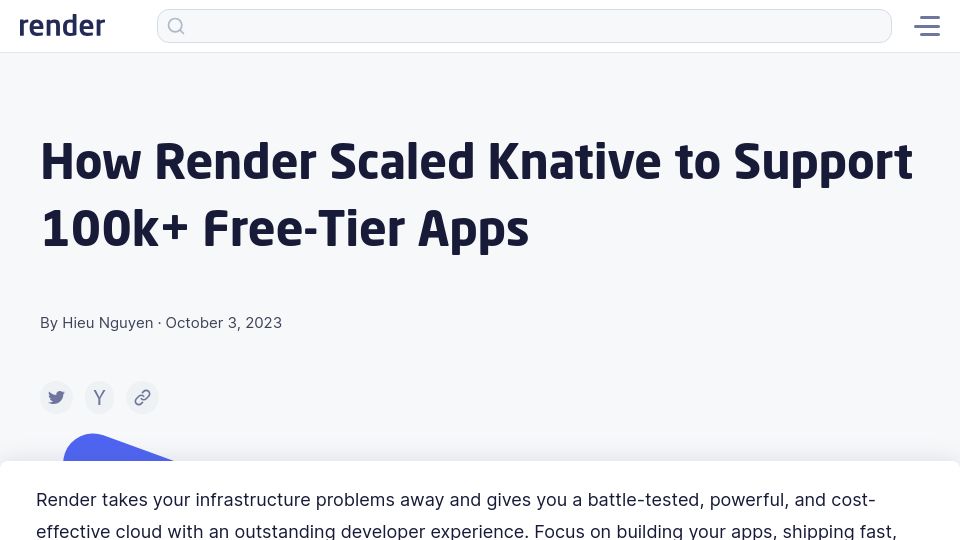 Screenshot of render.com: Scaling Knative to 100K+ Webapps