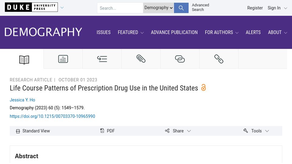 Screenshot of read.dukeupress.edu: Americans born in 2019 will spend 48% to 60% of lives on prescription medication