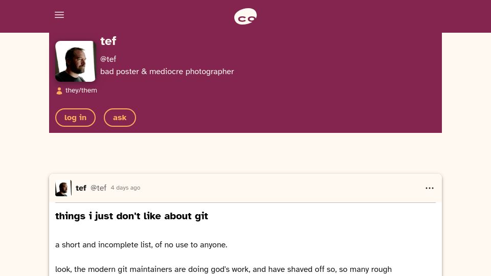 Screenshot of cohost.org: Things I just don't like about Git