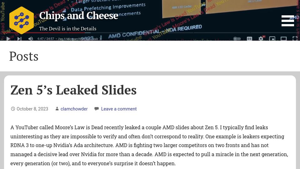 Screenshot of chipsandcheese.com: Zen 5's Leaked Slides