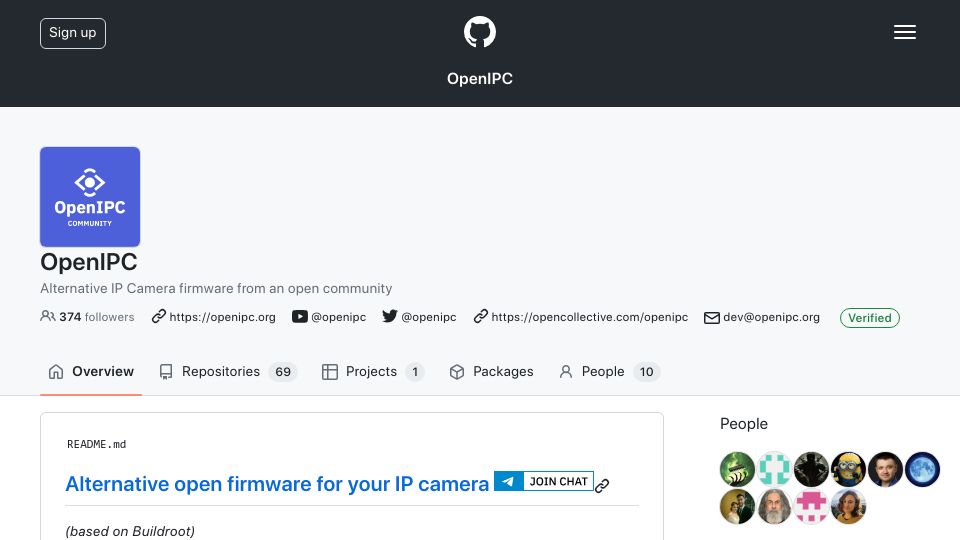 Screenshot of github.com: OpenIPC: Alternative open firmware for your IP camera