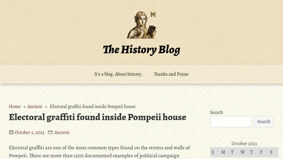 Screenshot of thehistoryblog.com: Electoral graffiti found inside Pompeii house