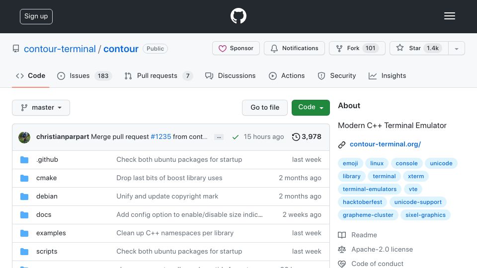 Screenshot of github.com: Contour: Modern and fast terminal emulator