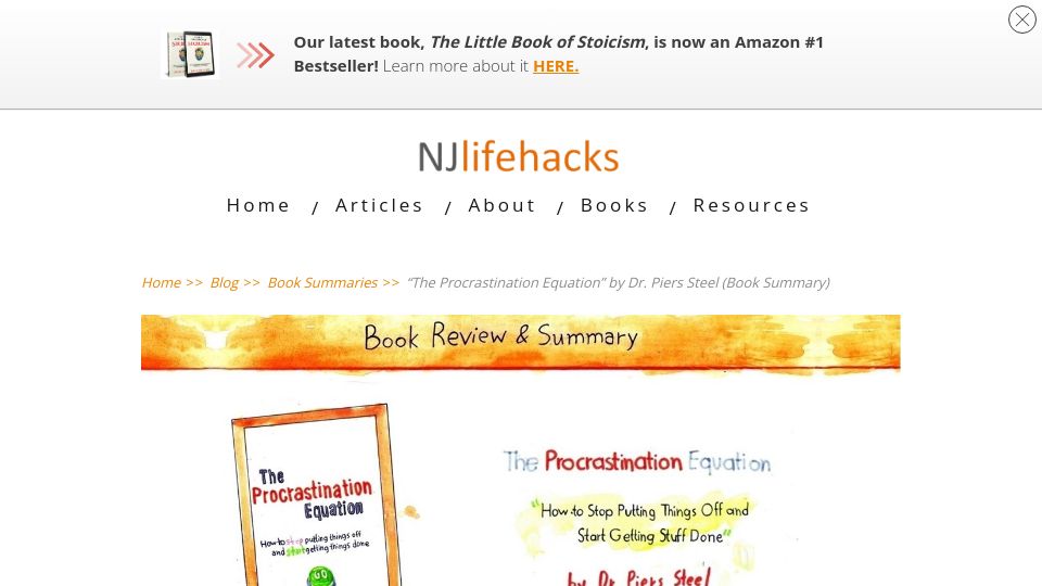 Screenshot of njlifehacks.com: Summary of “The Procrastination Equation”