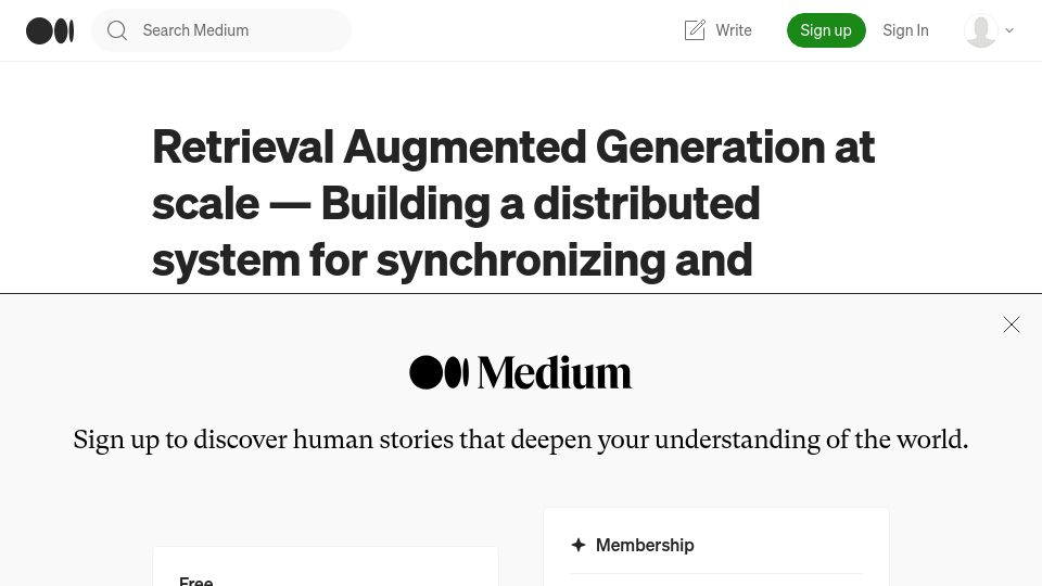 Screenshot of medium.com: RAG at scale: Synchronizing and ingesting billions of text embeddings