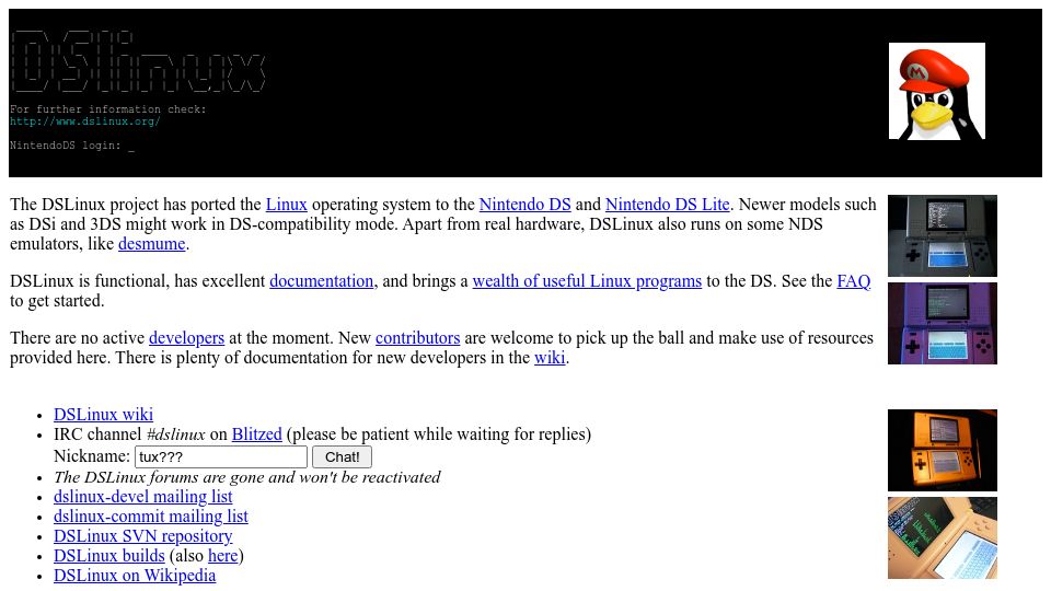 Screenshot of dslinux.org: DSLinux – Linux for the Nintendo DS