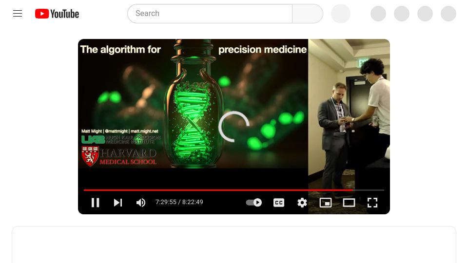 Screenshot of youtube.com: The Algorithm for Precision Medicine, talk by Matthew Might [video]
