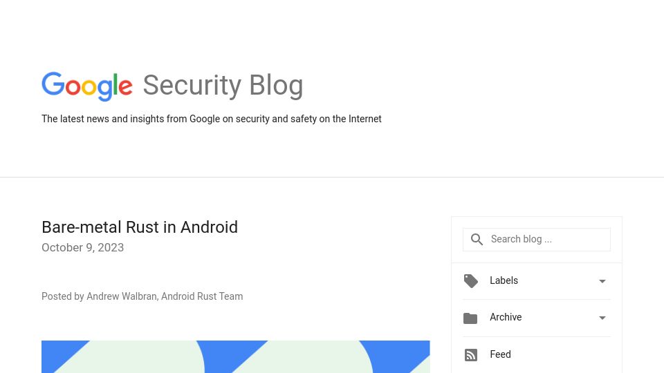Screenshot of security.googleblog.com: Bare-metal Rust in Android