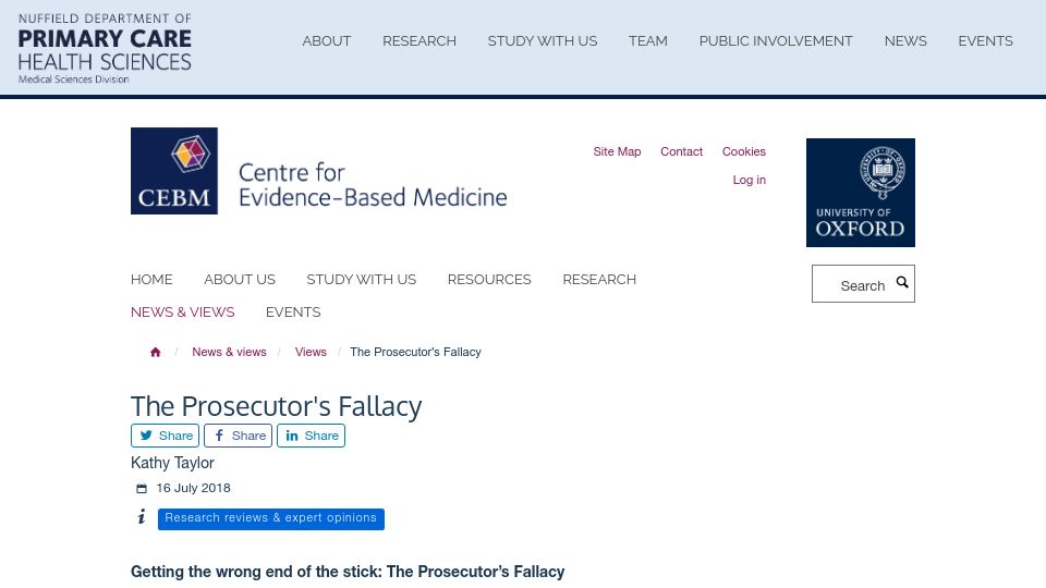Screenshot of cebm.ox.ac.uk: The Prosecutor's Fallacy (2018)