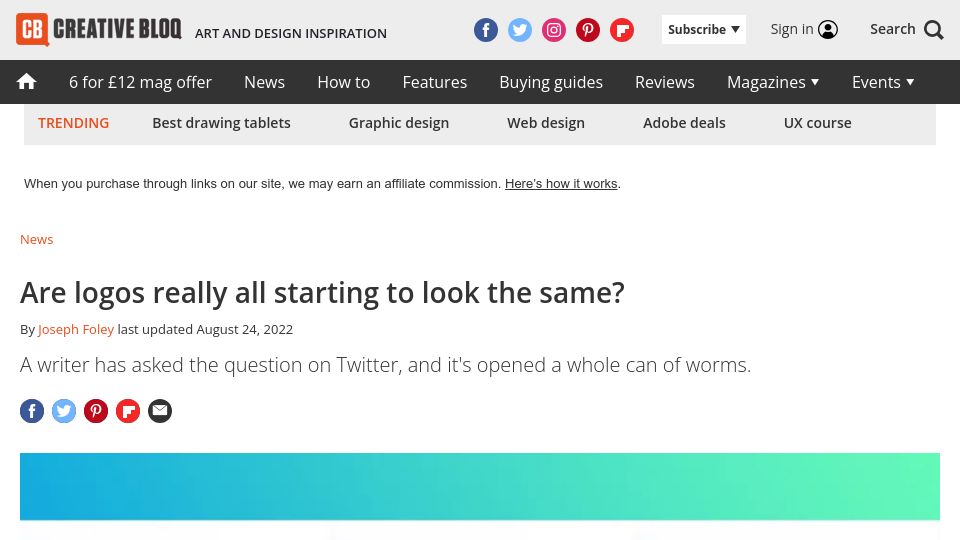 Screenshot of creativebloq.com: Are logos all starting to look the same?