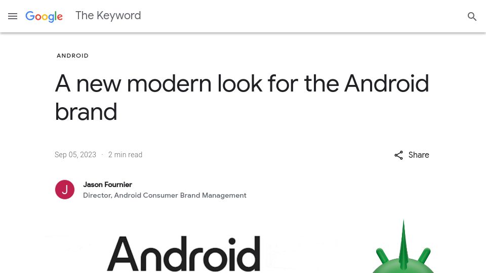 Screenshot of blog.google: A new modern look for the Android brand