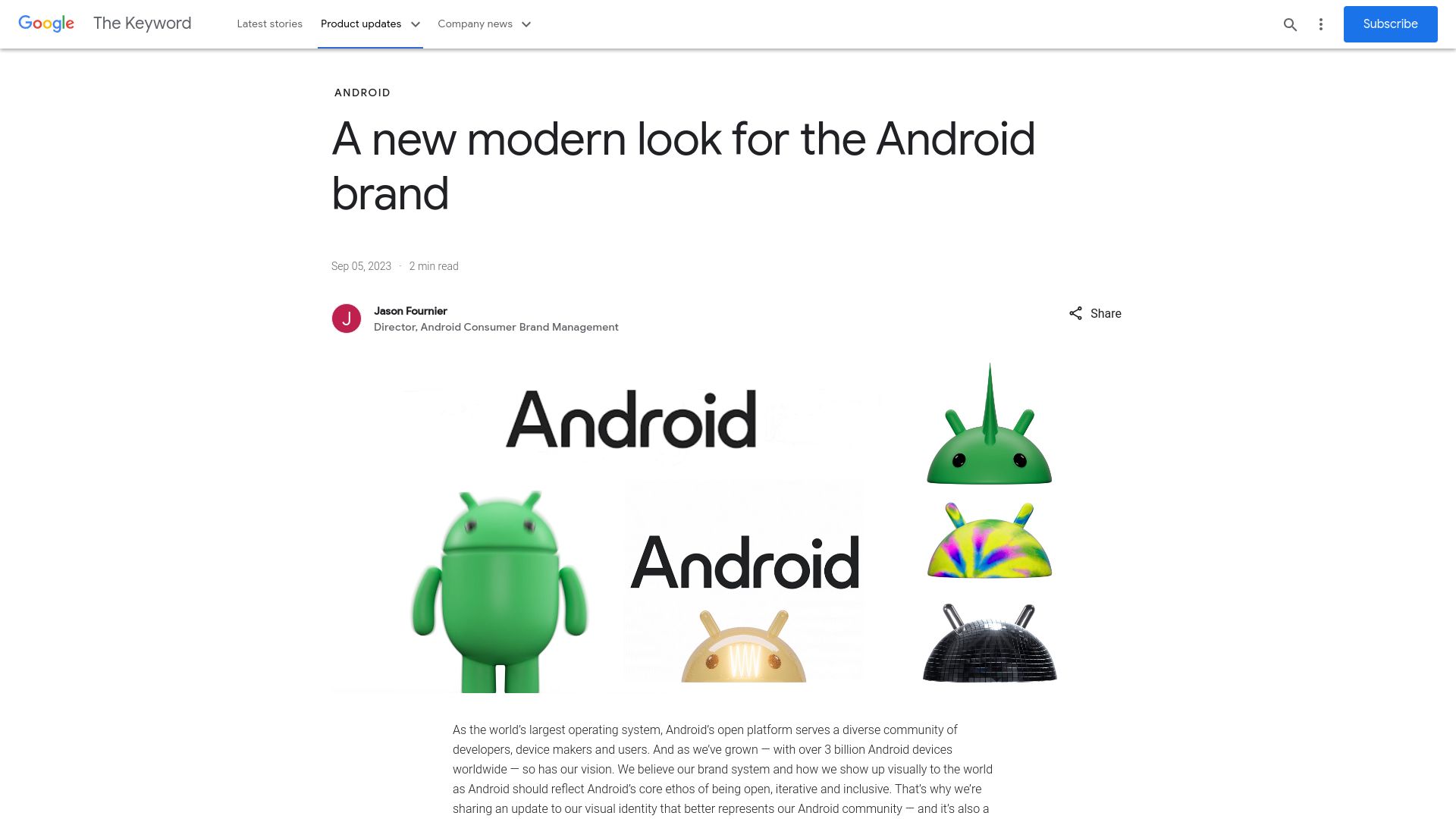 Screenshot of blog.google: A new modern look for the Android brand