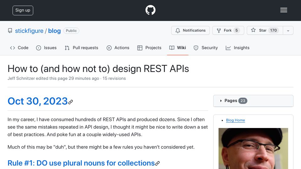Screenshot of github.com: How to (and how not to) design REST APIs