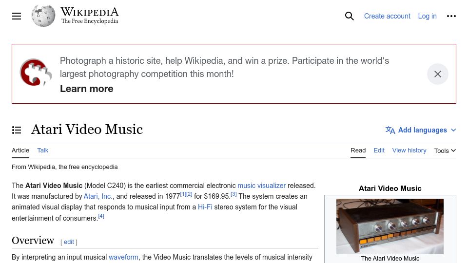 Screenshot of en.wikipedia.org: Atari Video Music