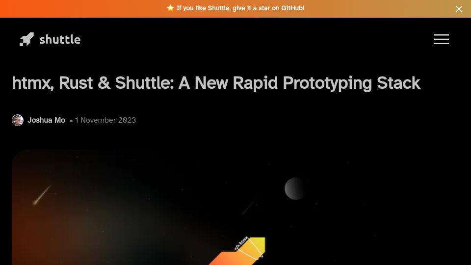 Screenshot of shuttle.rs: Htmx, Rust and Shuttle: A New Rapid Prototyping Stack