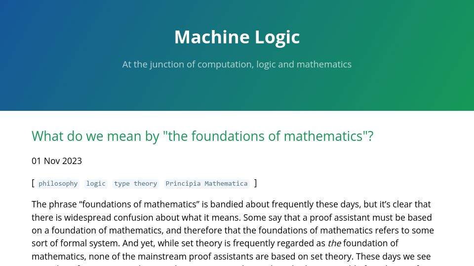 Screenshot of lawrencecpaulson.github.io: What do we mean by "the foundations of mathematics"?