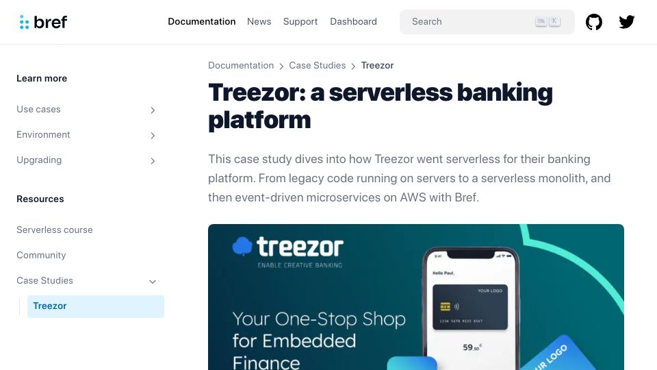 Screenshot of bref.sh: A bank runs serverless with PHP and AWS Lambda