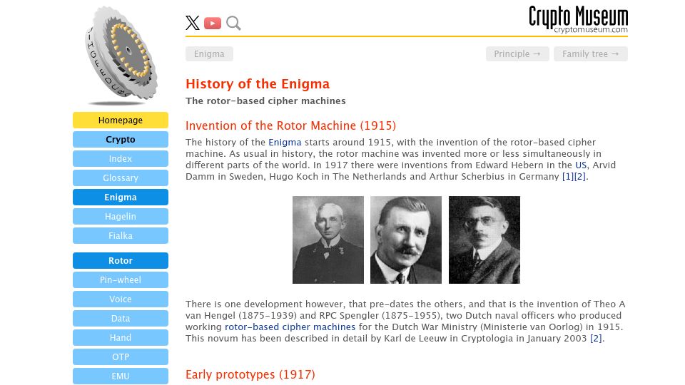 Screenshot of cryptomuseum.com: History of the Enigma
