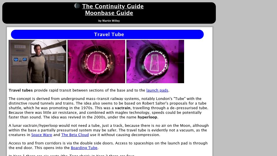 Screenshot of catacombs.space1999.net: Moonbase Alpha Travel Tube Details