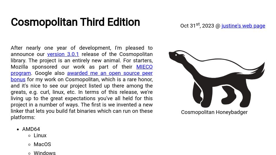 Screenshot of justine.lol: Cosmopolitan Third Edition