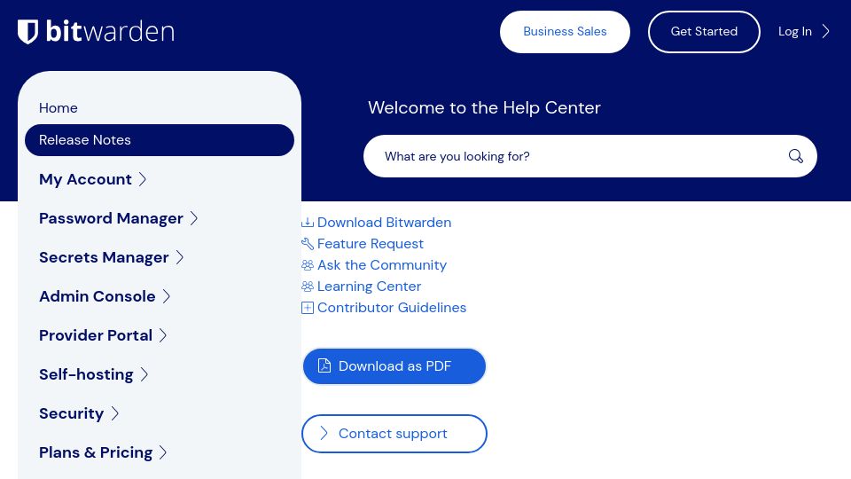 Screenshot of bitwarden.com: Bitwarden adds support for passkeys