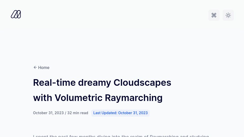 Screenshot of blog.maximeheckel.com: Real-time dreamy Cloudscapes with Volumetric Raymarching