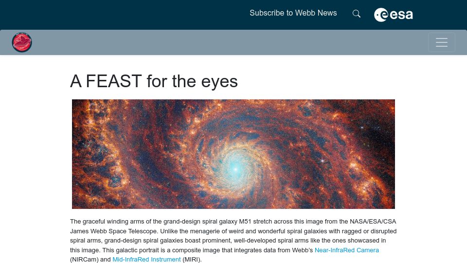 Screenshot of esawebb.org: M51: A Feast for the Eyes