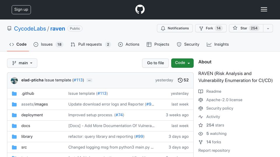 Screenshot of github.com: Raven – CI/CD Security Analyzer