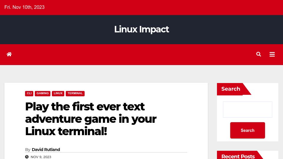 Screenshot of linuximpact.com: Play the first ever text adventure game in your Linux terminal