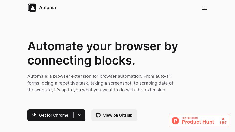 Screenshot of automa.site: Automa – Automate the browser by connecting blocks