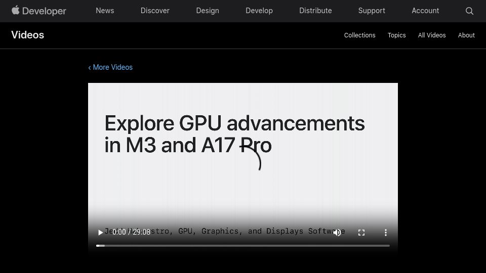 Screenshot of developer.apple.com: GPU advancements in M3 and A17 Pro [video]