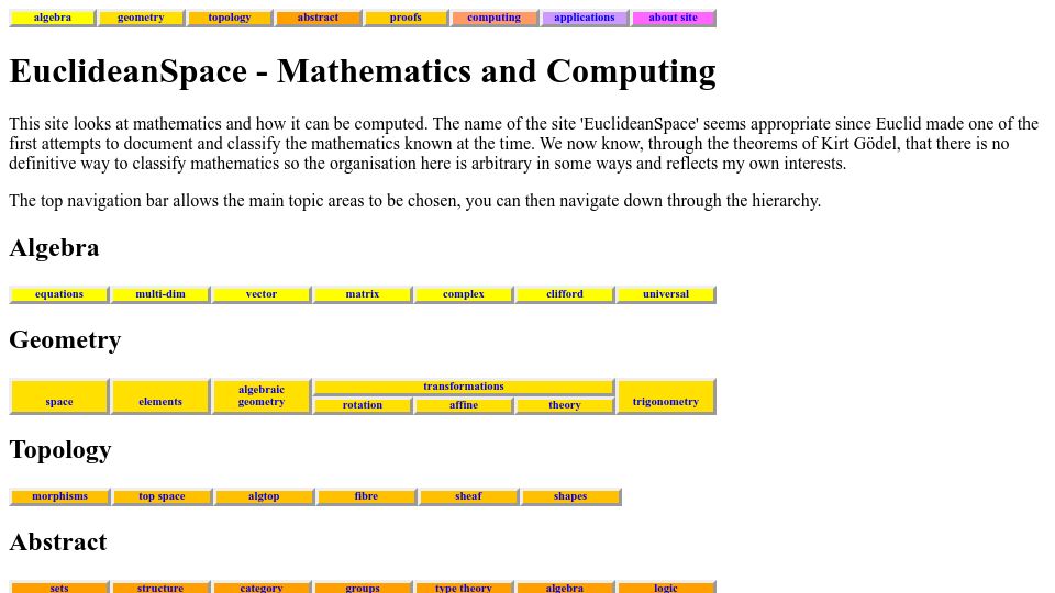 Screenshot of euclideanspace.com: EuclideanSpace