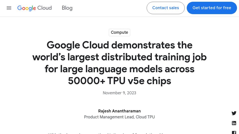 Screenshot of cloud.google.com: Google Cloud TPU Multislice Training