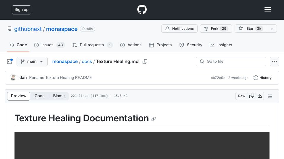 Screenshot of github.com: Texture Healing for Monospace Fonts