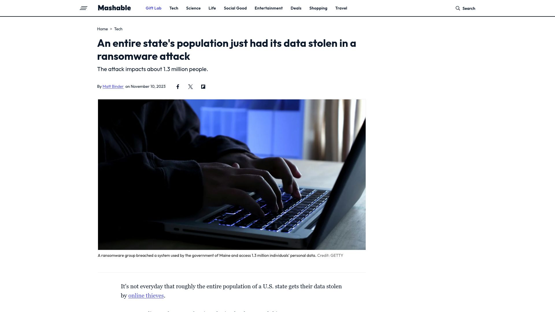 Screenshot of maine.gov: MOVEit global security incident
