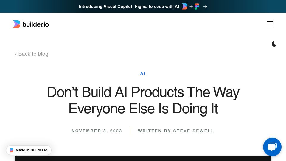 Screenshot of builder.io: Don't build AI products the way everyone else is doing it