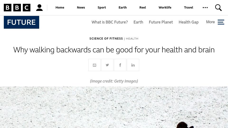Screenshot of bbc.com: The Benefits of Walking Backwards