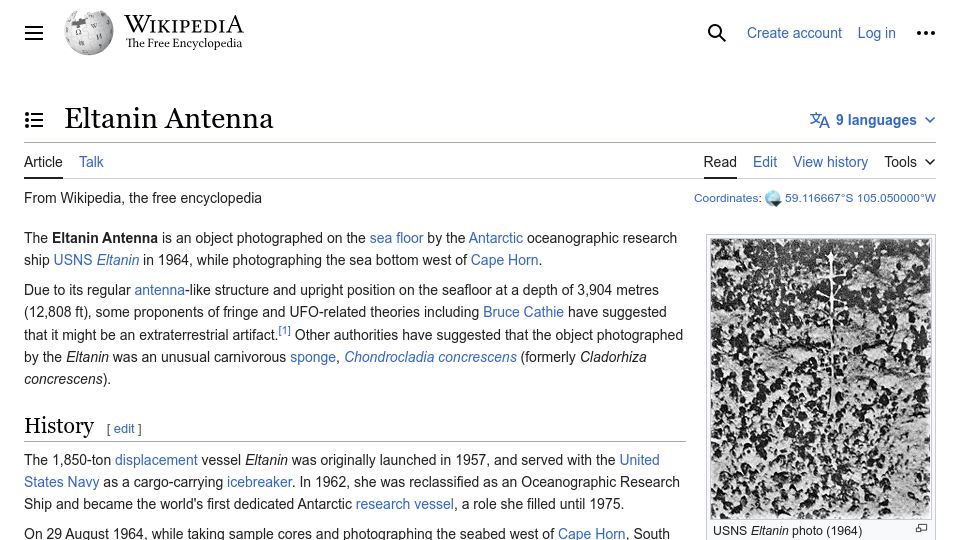 Screenshot of en.wikipedia.org: Eltanin Antenna