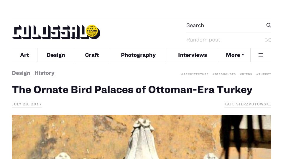 Screenshot of thisiscolossal.com: The Ornate Bird Palaces of Ottoman-Era Turkey (2017)
