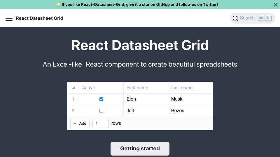 Screenshot of react-datasheet-grid.netlify.app: Show HN: DataSheetGrid, an Airtable-like React component