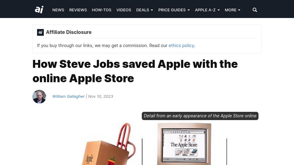 Screenshot of appleinsider.com: Apple’s first online store played a crucial role in the company’s resurgence