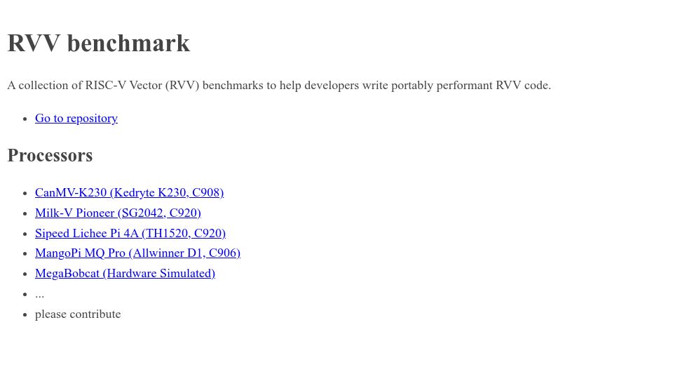 Screenshot of camel-cdr.github.io: RISC-V Vector benchmark results