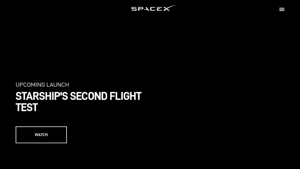 Screenshot of spacex.com: Starship’s second flight test