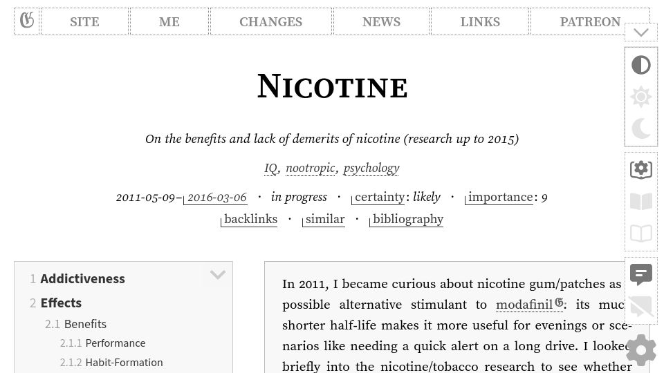 Screenshot of gwern.net: Nicotine (2016)