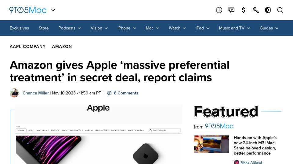 Screenshot of businessinsider.com: Apple asked Amazon to block rival ads