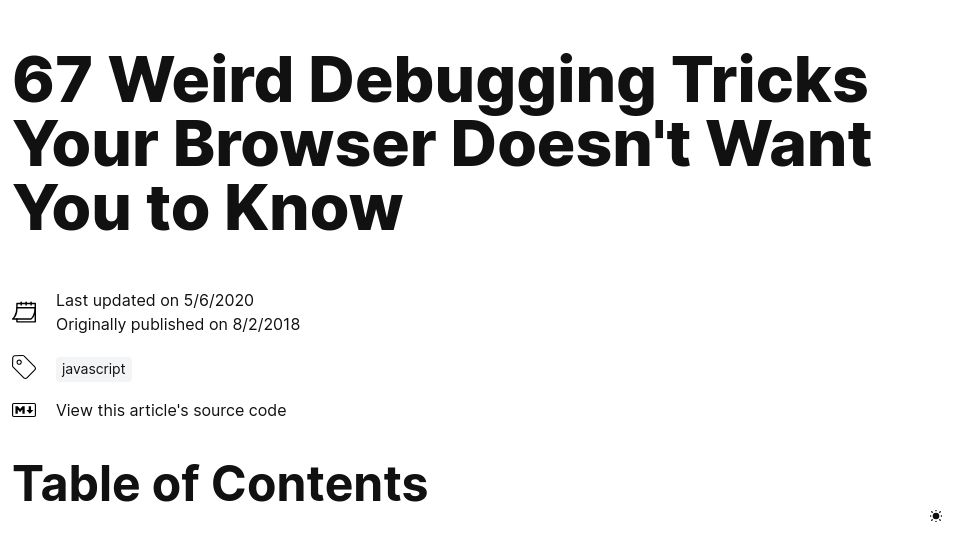 Screenshot of alan.norbauer.com: Debugging tricks in the browser