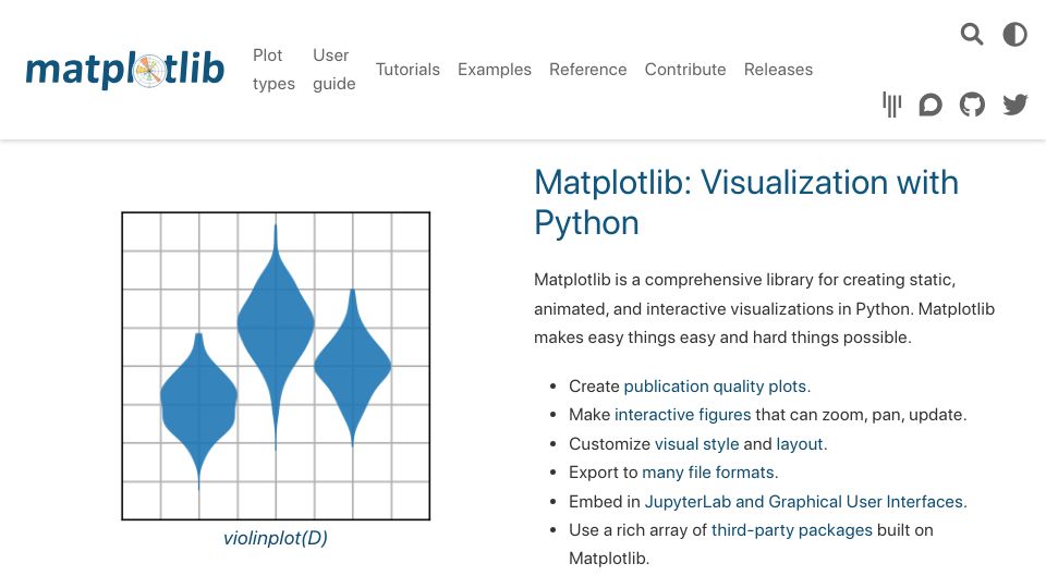 Screenshot of matplotlib.org: Matplotlib